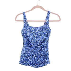 LL Bean BeanSport Swimwear Squareneck Tankini Top Cobalt Petal Multi 4